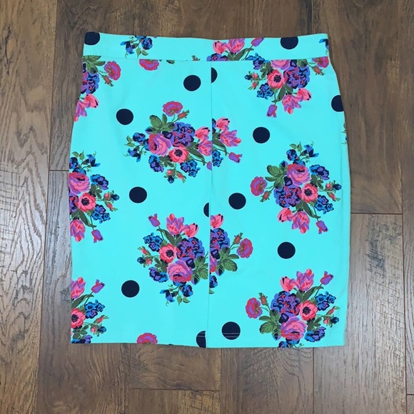 L'Amour Nanette Lepore Blue Polka Dot Floral Skirt - Picture 5 of 5